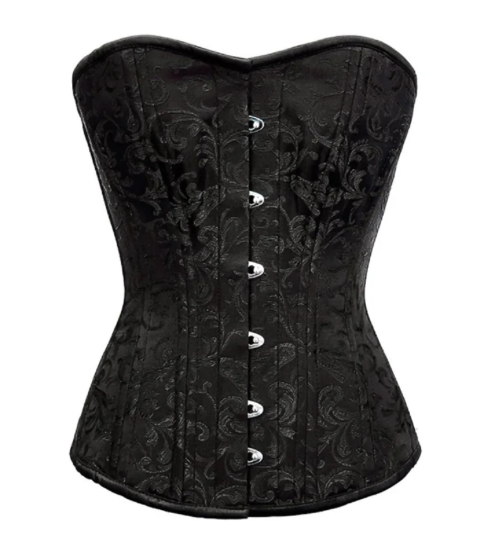 Plus Size Black Brocade Spiral Steel Boned Overbust Corset Waist Training Bustier Top