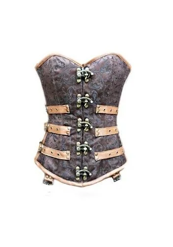 Brocade Leather Overbust Plus Size Corset Waist Training Steampunk Period Costum