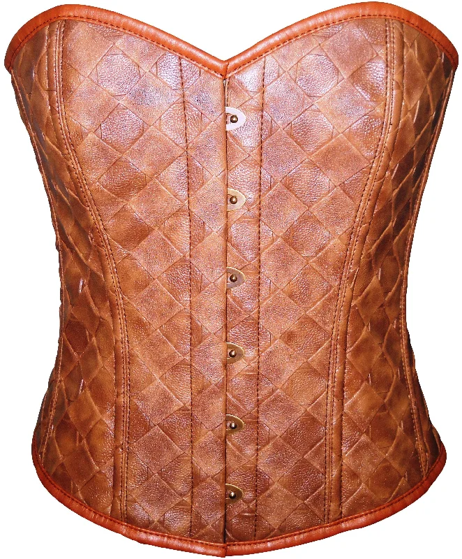 Brown Faux Leather Overbust Plus Size Corset Waist Training Bustier Top