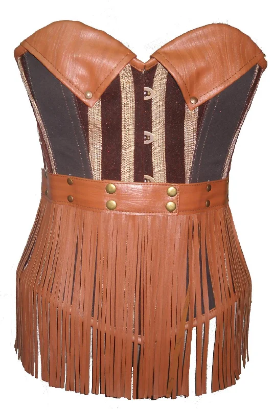 Brown Leather Cotton Overbust Plus Size Corset Steampunk Fashion Costume