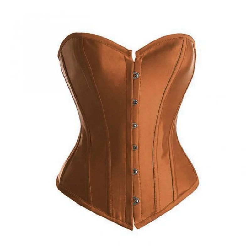 Brown Satin Gothic Plus Size Overbust Corset Waist Training Bustier Top