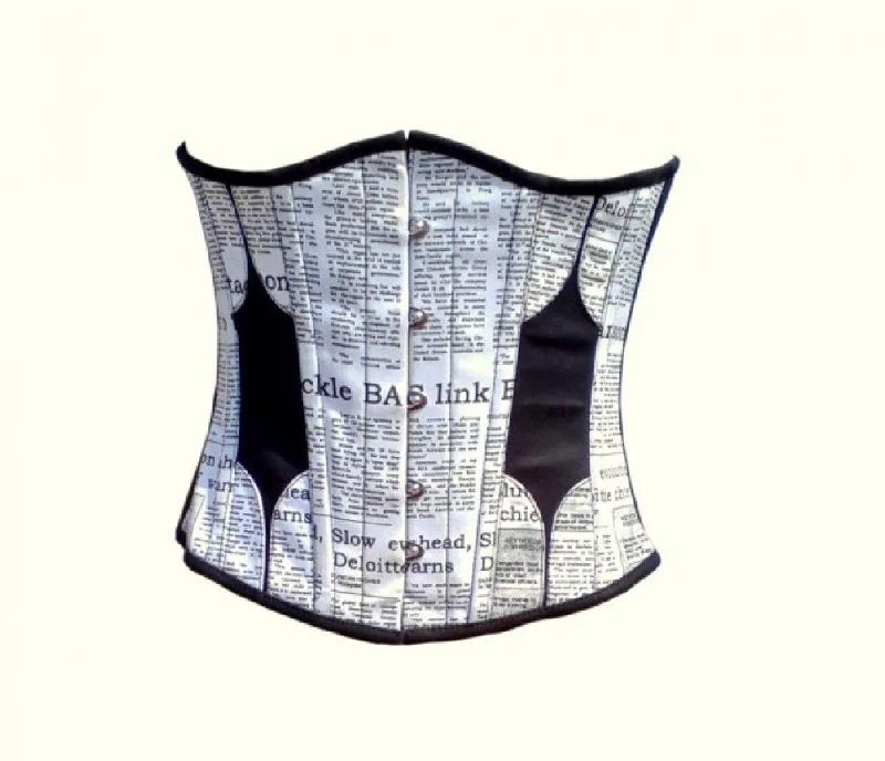 Cotton Black And White Newspaper Print Underbust Plus Size Corset Top