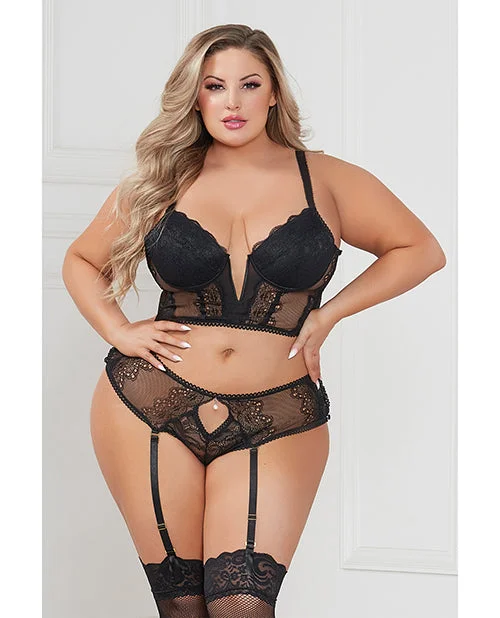 Stretch Lace Cropped Bustier & Cheeky Panty Black