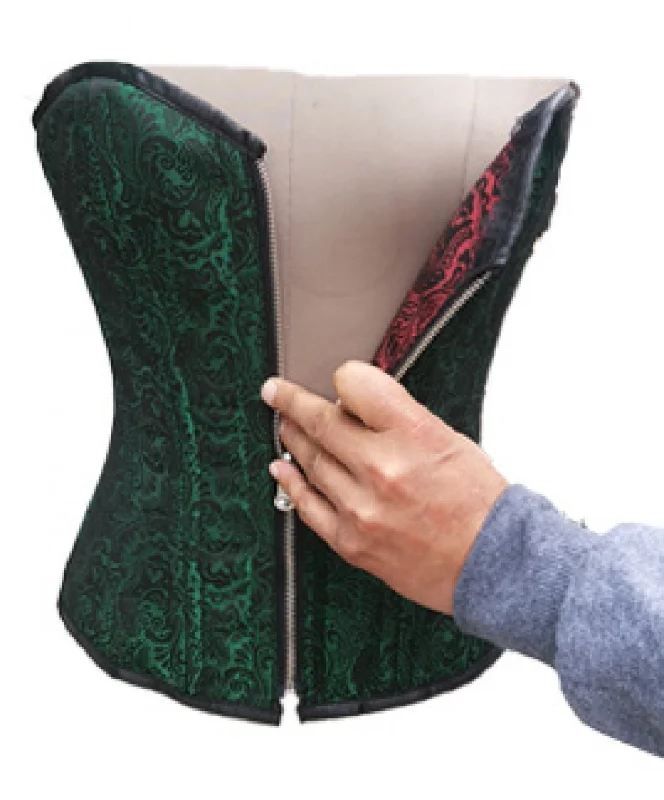 Green & Red Brocade Overbust Reversible Plus Size Corset Waist Cincher Top