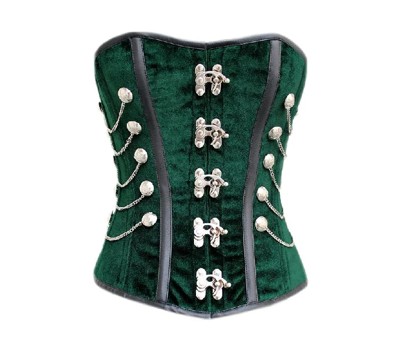 Green Velvet Black Strips Plus Size Gothic Steampunk Overbust Corset