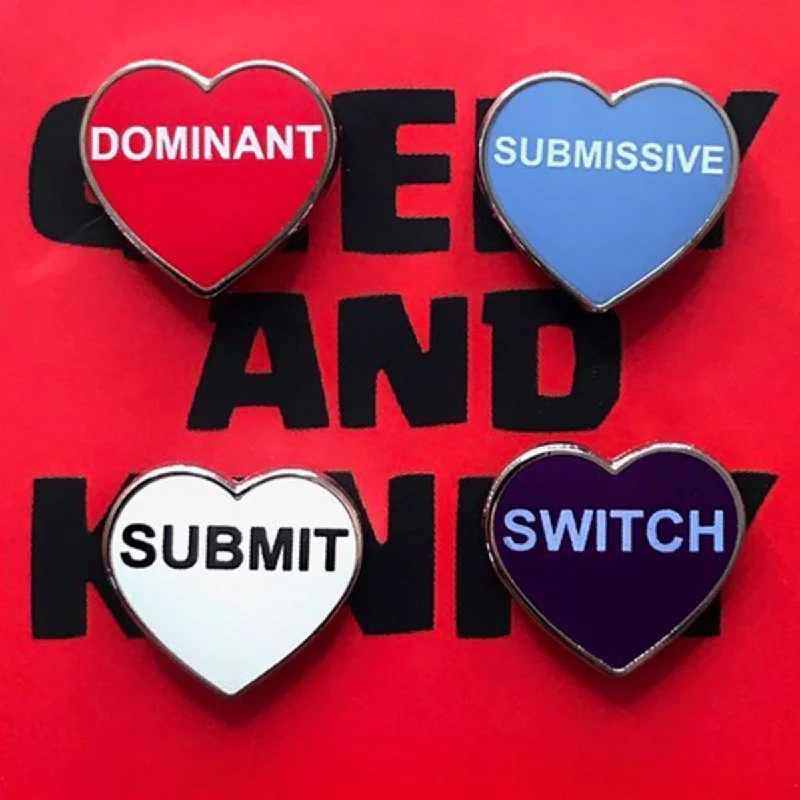 Geeky & Kinky Heart Pin 4pk (Switch - Submissive - Submit - Dom)