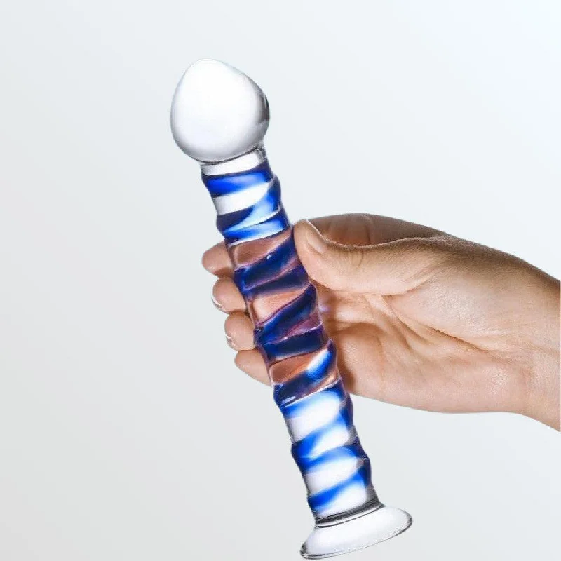 Gläs Blue Spiral 7.5" Glass Dildo