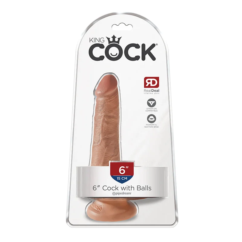 King Cock 6in Cock With Balls - Tan