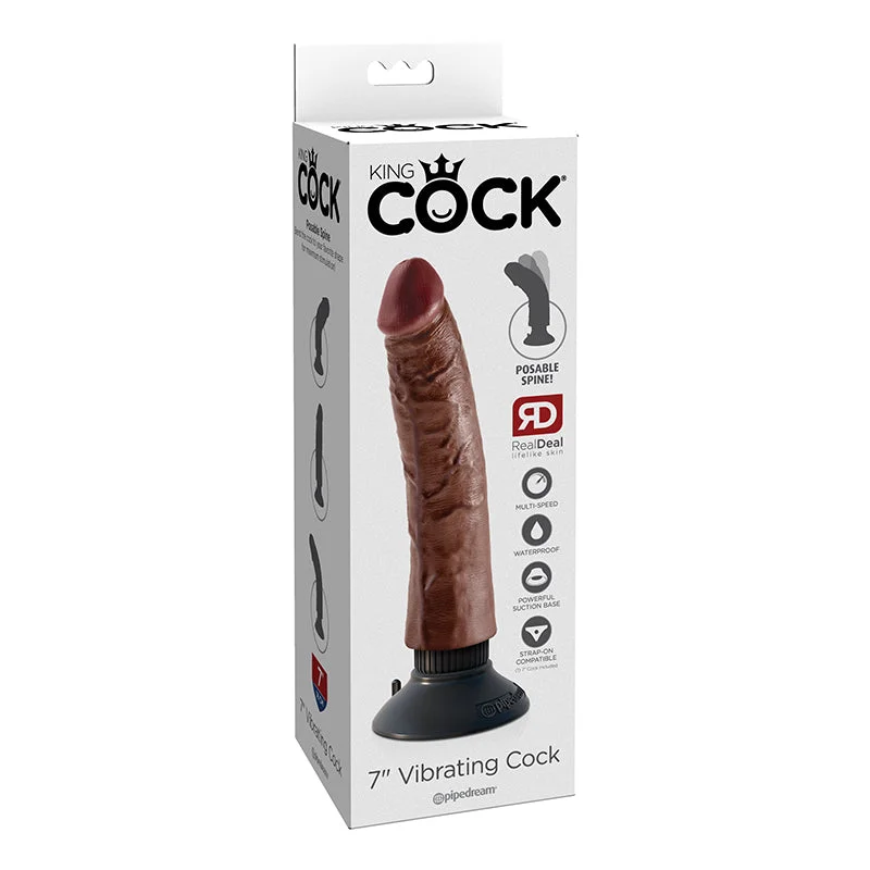 King Cock 7 inches Vibrating Dildo Brown