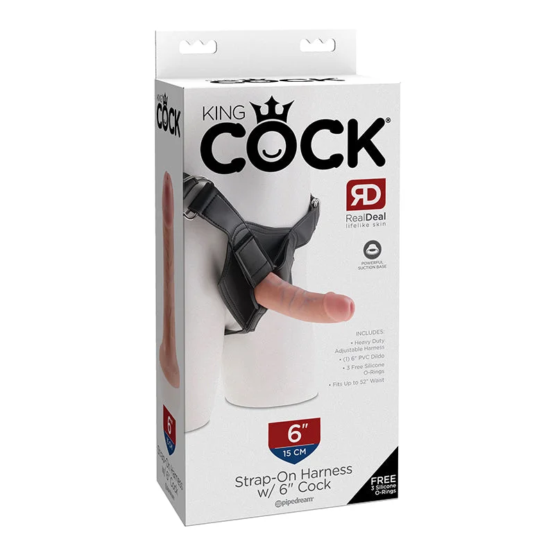 King Cock Strap On Harness with 6 inches Dildo Beige