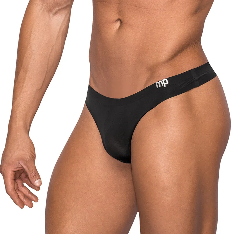 Male Power Seamless Sleek Sleek Thong w/sheer  pouch Black LX