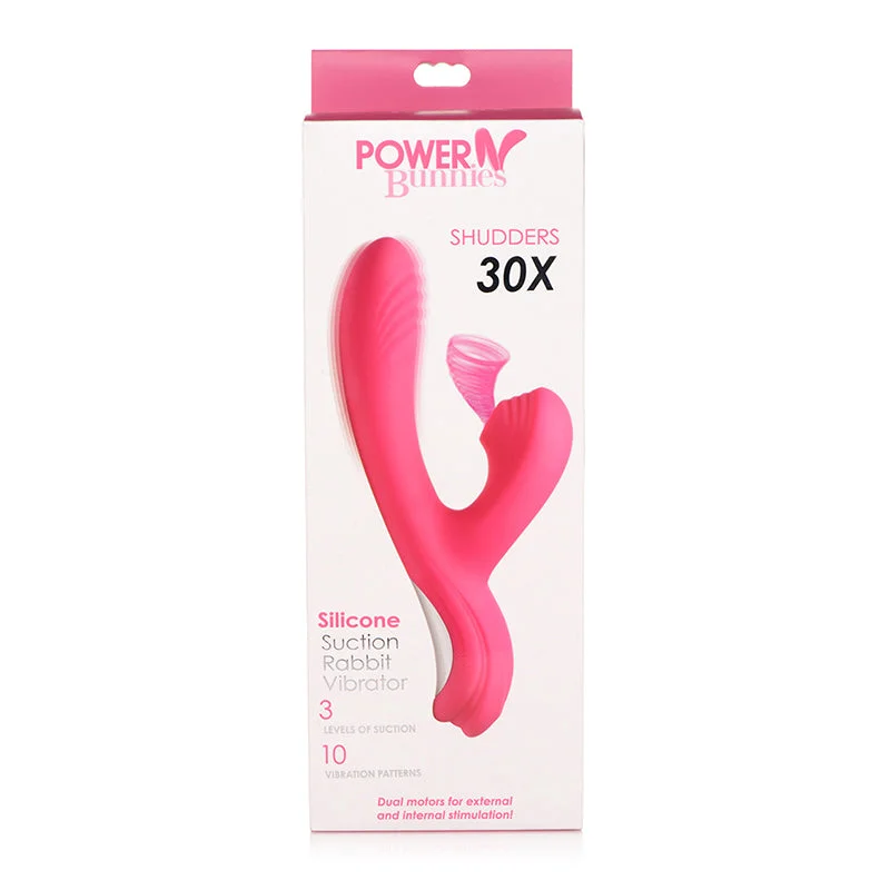 Curve Toys Power Bunny Shudders Rechargeable Silicone Suction Dual Stimulation Vibrator Pink