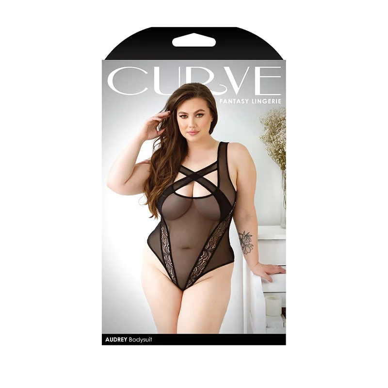 Fantasy Lingerie Curve Audrey Criss-Cross Mesh Bodysuit Black 3XL/4XL