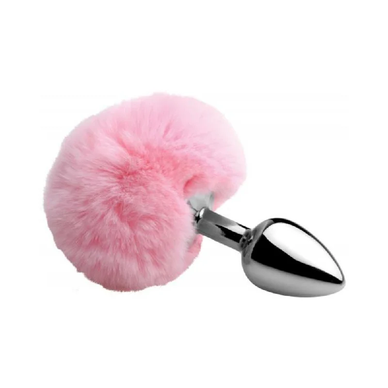 Fluffy Bunny Tail Anal Metal Butt Plug Pink