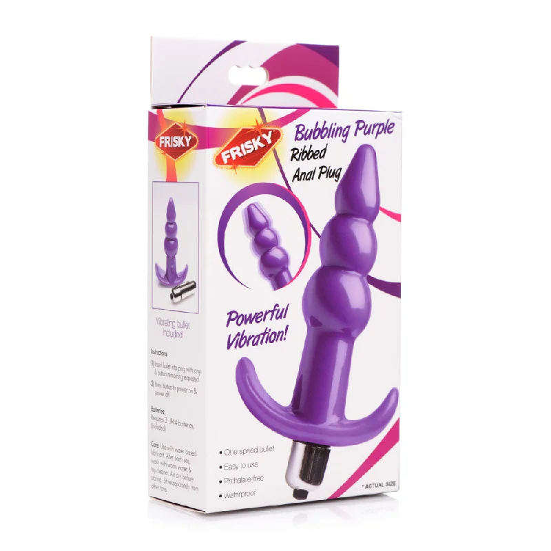 Frisky Ribbed Vibrating Butt Plug - Purple