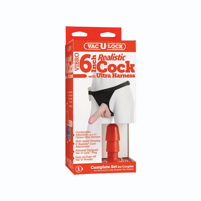 Vac-U-Lock - 6 Inch Realistic Cock (Vibro) - With Ultra Harness White