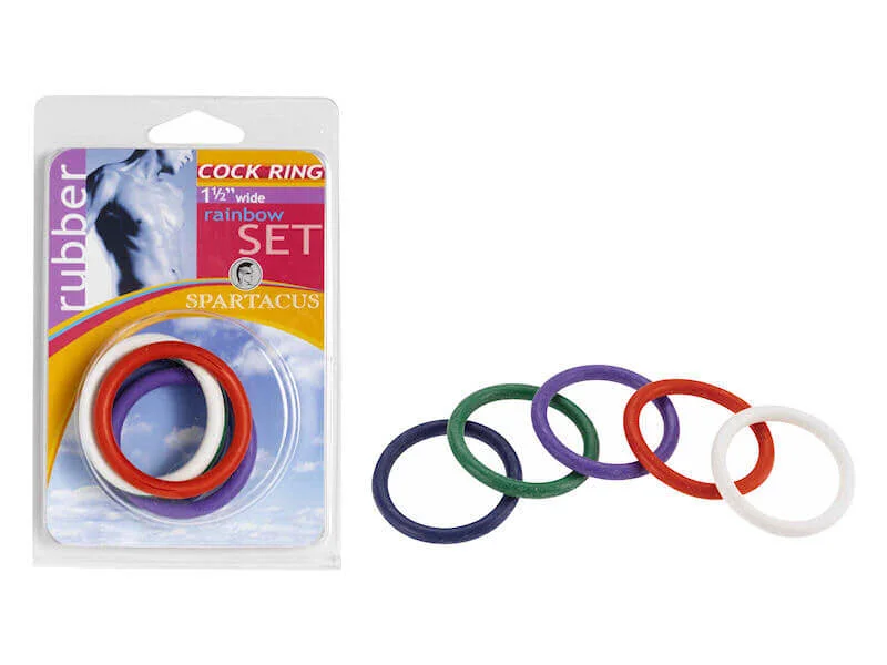 Spartacus Rubber Cock Rings Rainbow Rubber 5 Pack