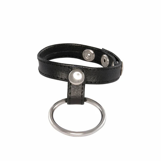 3 Snap Leather Cockring with Snap Tab & Ring