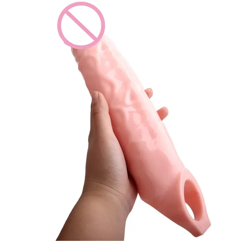 Big Cock Sleeve Penis Extender Male Sex Toy - Silicone Lifelike Dildo Condom Delay Ejaculation