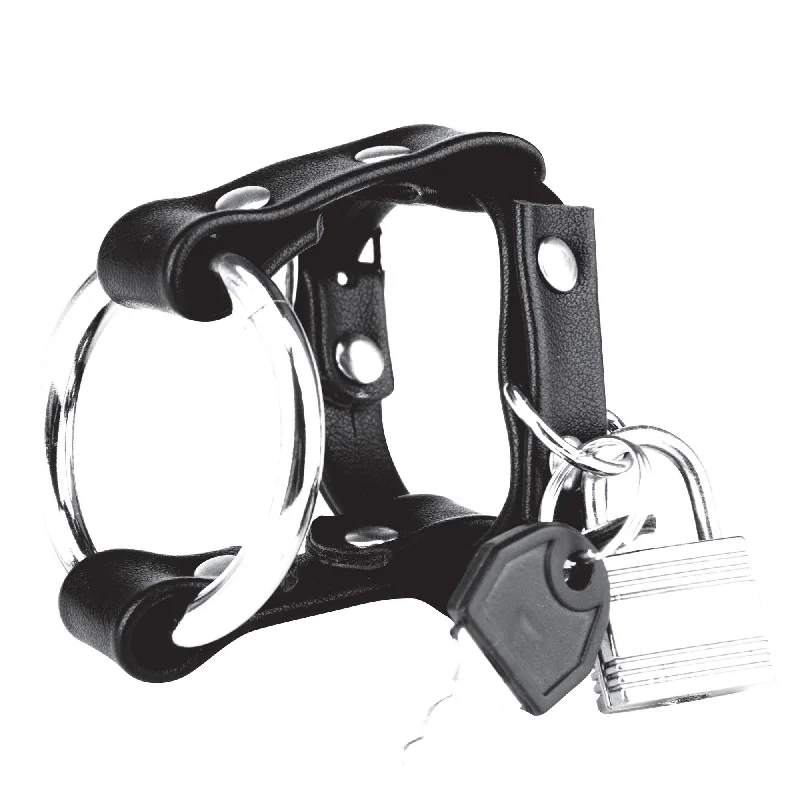 Pleasurable Metal Cock Ring With Locking Ball Strap