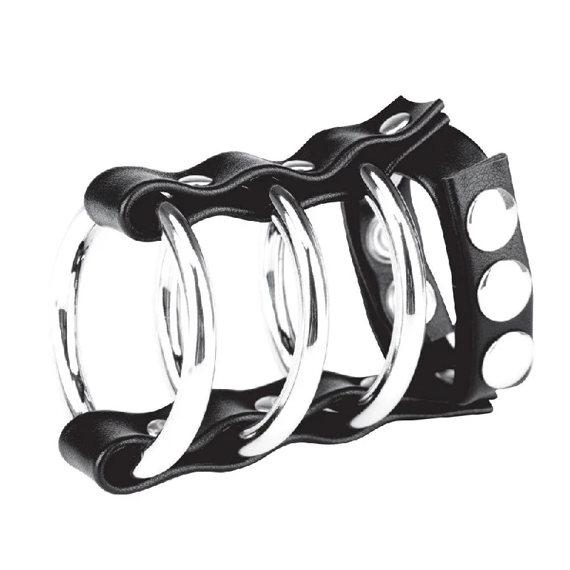 Triple Metal Cock Ring with Adjustable Snap Ball Strap