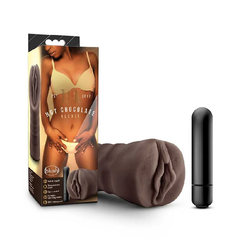 Hot Chocolate Alexis Black Vibrating Pocket Pussy by Blush Novelties