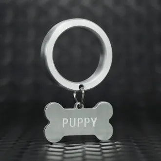 Dog Ballz Style Cockring with Bone Shape Dog Tag in Aluminum