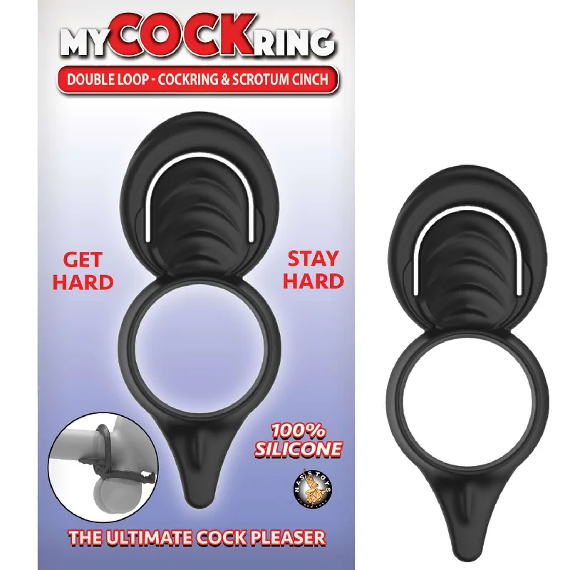 My Cockring Double Loop Cock Ring and Scrotum Cinch Black