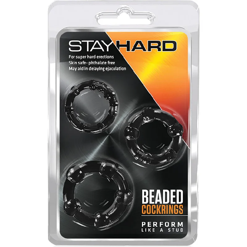 Stay Hard Beaded Penis Cock Rings - Black (3-Piece)