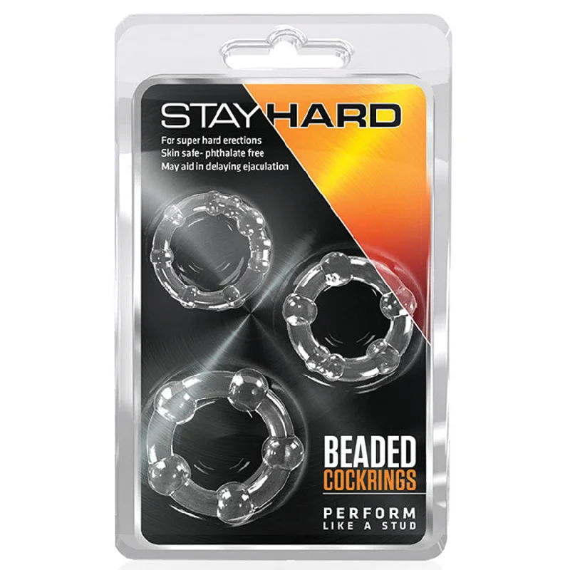 Stay Hard Beaded Penis Cock Rings - Clear (3-Piece)